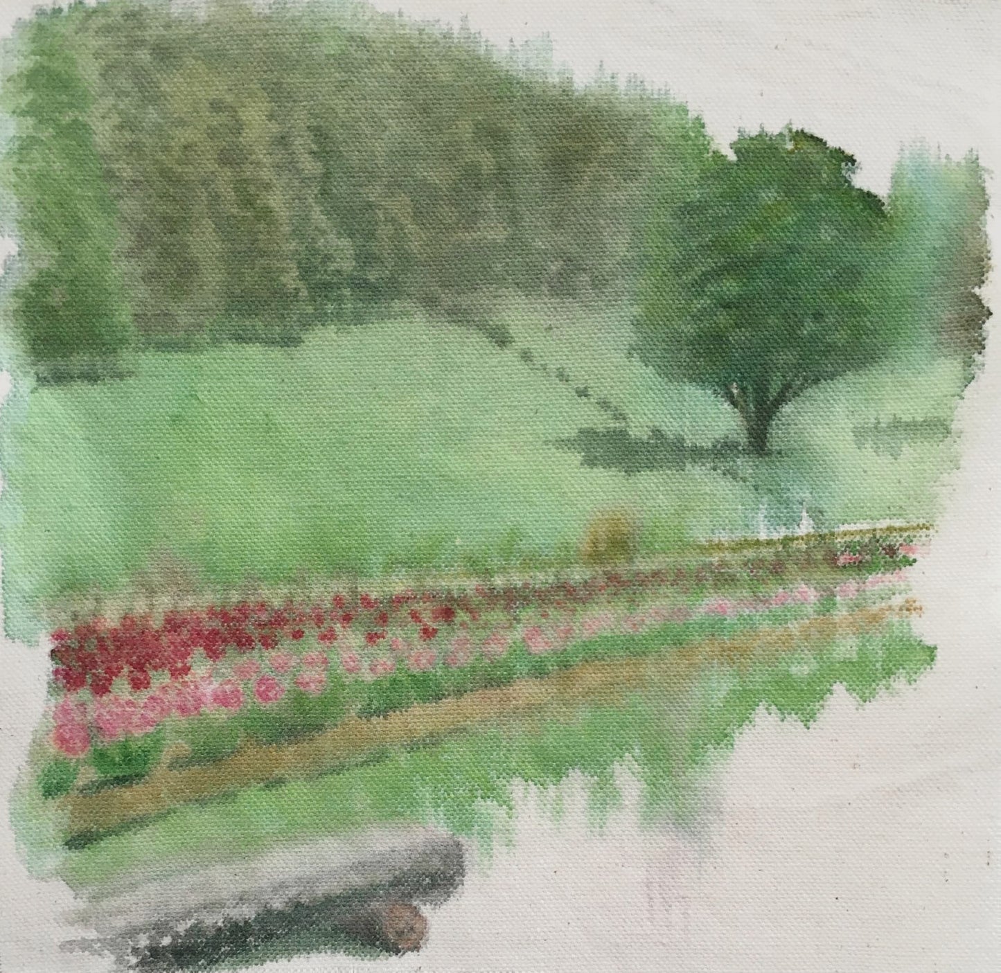 Paeonies in the Landscape, 32cm x 31cm, 2016.