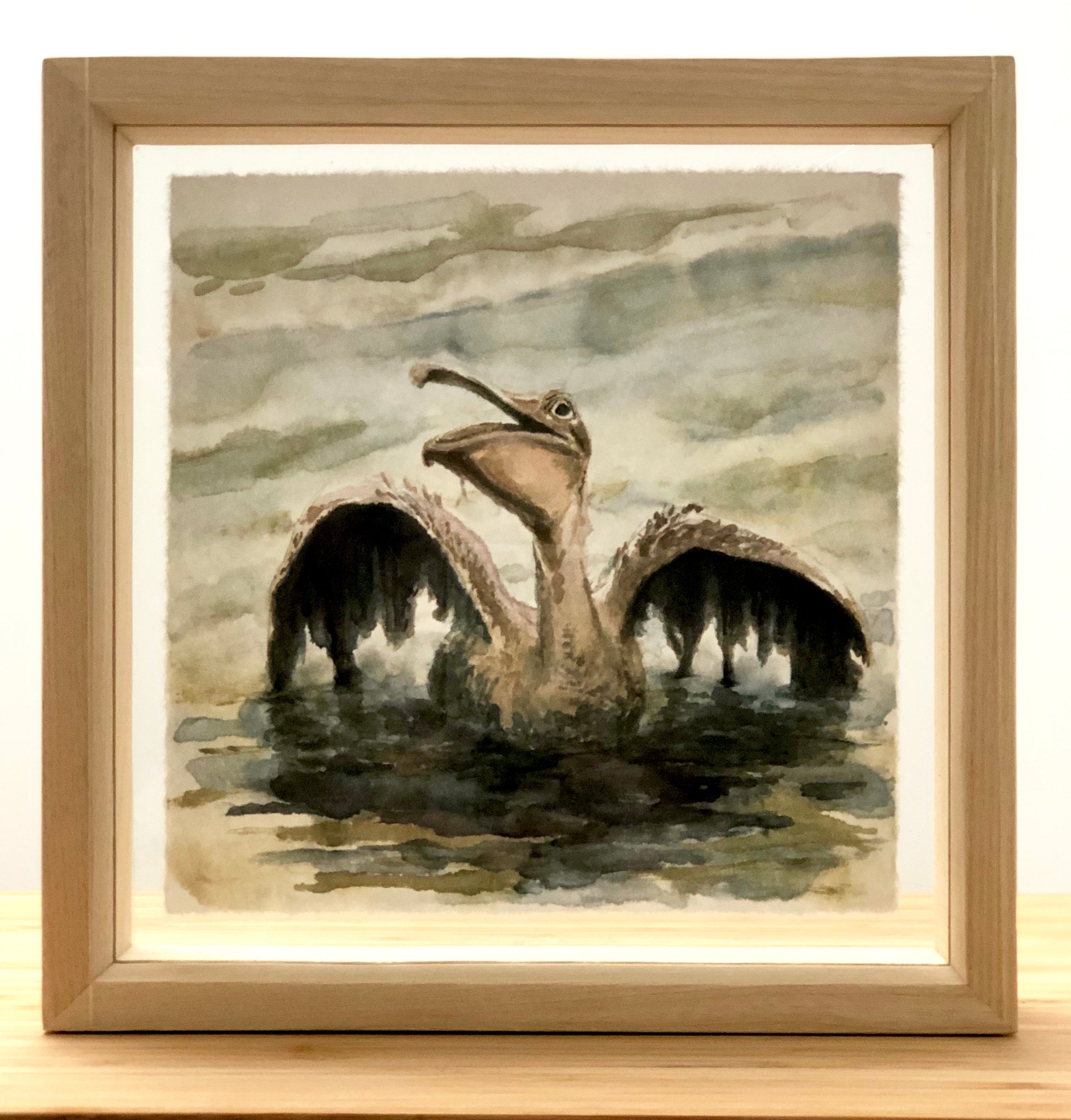 Framed with glass on both sides as the ink painting can be seen in reverse through the rice paper.